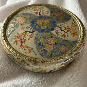 Elegant Floral metal container with Gold Accents